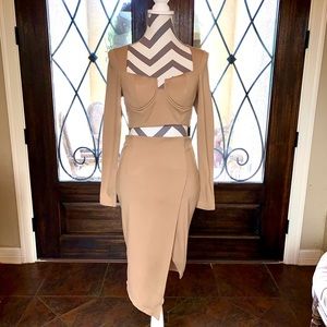 Two piece nude crop top & pencil skirt
